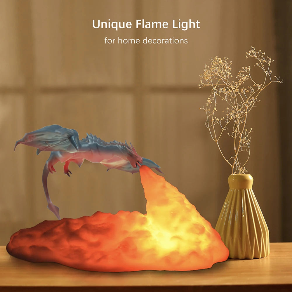 3D Printed Fire Dragon Lights, LED USB Rechargeable Desktop Lamp for E-sport Child Gifts Murder Mystery Game Camping Gaming Deco